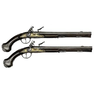 Early Pair of French Flintlock Pistols by Picart A. Ohbinge