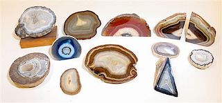 * Twelve Marble Specimen Book Ends and Geodes. Height of tallest 4 1/4 inches.
