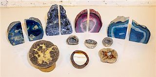 * Fourteen Marble Specimen Book Ends and Geodes. Height of tallest 6 1/2 inches.