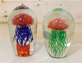 * Two Jellyfish Paperweights. Height of taller 6 inches.