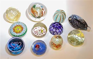 * Eleven Glass Paperweights. Diameter of largest 4 1/2 inches.