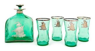 * A Silver Overlay Glass Drinks Set Height 5 1/2 inches.