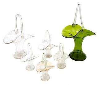 * A Group of Six Glass Baskets Height of tallest 18 3/4 inches.