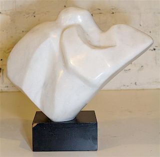 A White Marble Sculpture Height 11 1/2 x width 15 1/2 x depth 6 5/8 inches.