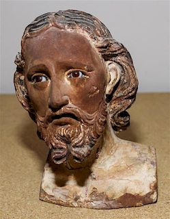 A Carved Wood Bust of Jesus Height 6 3/4 inches.