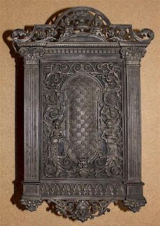 * A Neoclassical Metal Wall Cabinet Height 23 1/4 x width 15 1/2 inches.