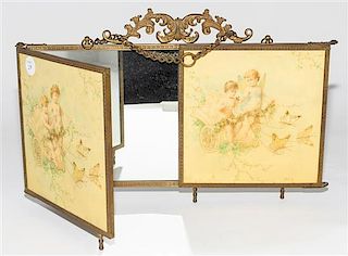 * A French Gilt Metal Three Fold Dressing Mirror Width 17 1/2 inches (closed).