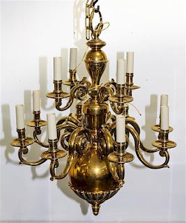 A Dutch Baroque Style Brass Twelve Light Chandelier Diameter 28 3/4 inches.
