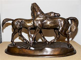 A Bronze Animalier Figural Group Width 25 inches.