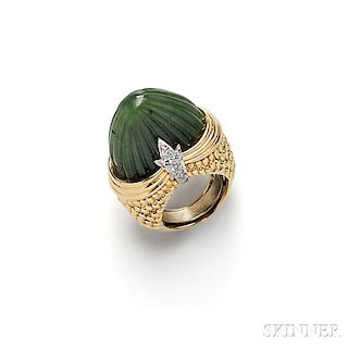 18kt Gold, Nephrite, and Diamond Ring