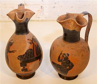 * Two Similar Greek Pottery Ewers. Height 10 inches.