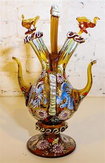* An Italian Enameled Glass Vessel. Height 13 inches.