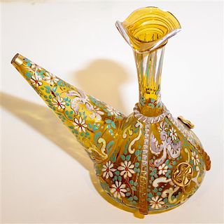 * An Italian Enameled Glass Ewer Height 9 1/2 inches.