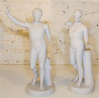 * A Pair of Carved Alabaster Figures. Height of first 19 1/4 inches.
