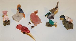 * A Group of Seven Carved Stone Birds. Height of tallest overall 5 1/4 inches.