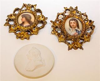 * Three Continental Porcelain Plaques. Height of tallest overall 6 1/2 inches.