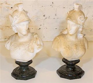 * A Pair of Continental Marble Busts. Height 14 1/2 inches.