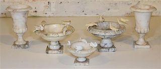 * Five Alabaster Table Articles Height of urns 7 1/2 inches.
