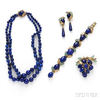 14kt Gold, Lapis, and Carved Emerald Suite