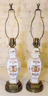 * A Pair of Samson Porcelain Vases Mounted as Lamps. Height of porcelain 11 inches.