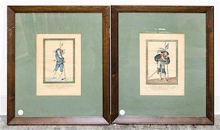 * A Pair of Handcolored Engravings. 8 1/2 x 6 inches.