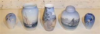 * Five Bing & Grondahl Porcelain Vases. Height of tallest 8 1/2 inches.