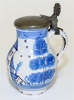 A Delft Pewter Mounted Pitcher Height 6 1/2 inches.