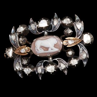 ANTIQUE CAMEO AND DIAMOND BROOCH