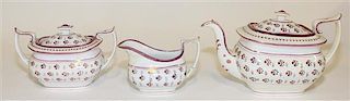 An English Lusterware Tea Service Height of teapot 6 1/4 inches.