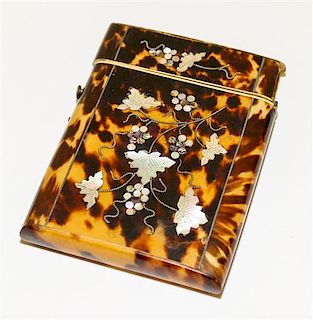 A Victorian Tortoise Shell and Mother-of-Pearl Card Case Width 4 inches.