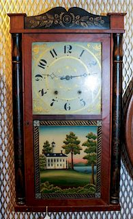 An American Federal Style Reverse Painted Clock Height 31 inches.