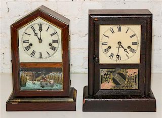 Two American Mahogany Mantel Clocks Height of taller 14 inches.