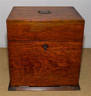 * An American Oak Decanter Case Height 14 1/8 x width 13 1/4 x depth 10 inches.