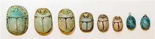 A Collection of Egyptian Carved Scarabs Length of longest 1 1/4 inches.