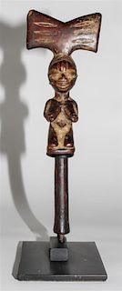 * A Yoruba Wood Shango Finial. Height 12 1/4 inches.