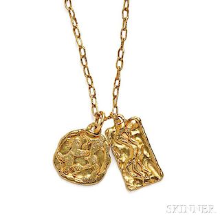 Two 22kt Gold Pendants and Chain, Jean Mahie