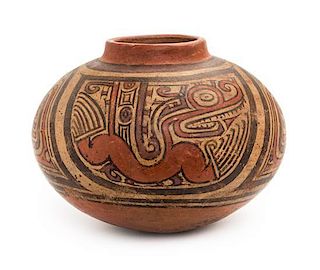 * A Panamanian Polished and Painted Earthenware Vessel. Height 6 x diameter 7 inches.