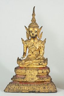19th C. Gold Gilt Bronze Meditating Thai Buddha