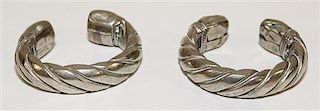 A Pair of Bedouin Silver Bangles Diameter of exterior 2 1/2 inches.