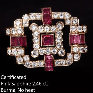 CERTIFICATED PINK SAPPHIRE AND WHITE SAPPHIRE BROOCH