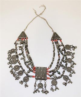 A Bedouin Silver Beaded Necklace Length of chain 14 inches.