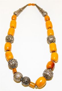 A Yemeni Silver Beaded Necklace Length of chain 10 1/2 inches.