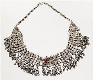 A Silver Beaded Necklace Length of chain 9 inches.