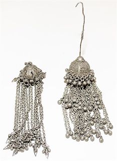Two Bedouin Silver Earrings Length 8 1/4 inches.