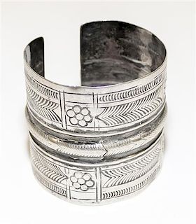 An Egyptian Silver Cuff Bracelet Diameter of exterior 2 3/4 inches.
