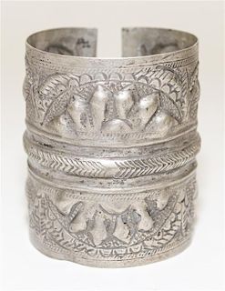 An Egyptian Silver Cuff Bracelet Diameter of exterior 2 1/2 inches.
