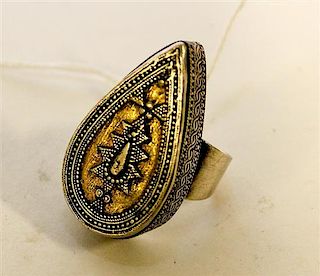 A Kazakh Silver and Mixed Metal Ring Length 1 1/2 inches.