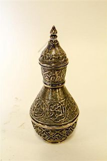 An Egyptian Silver Lidded Vessel Height overall 8 3/4 inches.