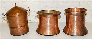 A Group of Three Copper Articles Height of tallest 15 inches.