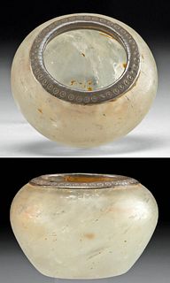 Romano-Egyptian Quartz Crystal Jar w/ Silver Rim